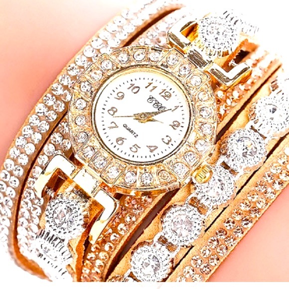 Woman watch Rhinestones double wrap wrist band - Picture 1 of 6